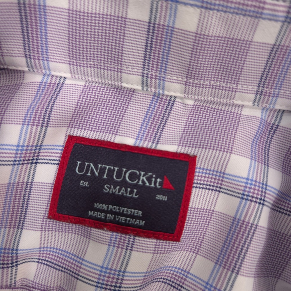 UNTUCKit Shirt Mens S Lavender Blue Glen Plaid Passetto Performance Long Sleeve - Picture 7 of 8